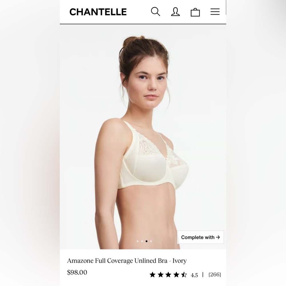 NWT Chantelle Amazone Full Coverage Wireless Bra in Ivory (32C)